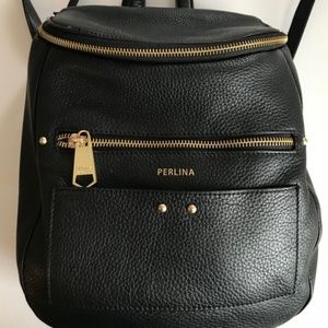 Perlina Black Genuine Leather Backpack Purse